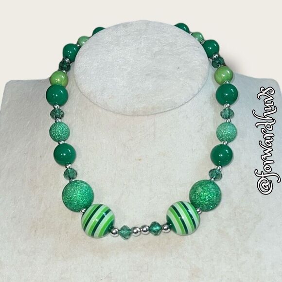 Bundle Sale 3 for $15 | 16-Inch Green Bead Necklace - Silver Spacers - Picture 1 of 8